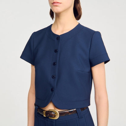 Sandro Rounded hem buttoned crop top