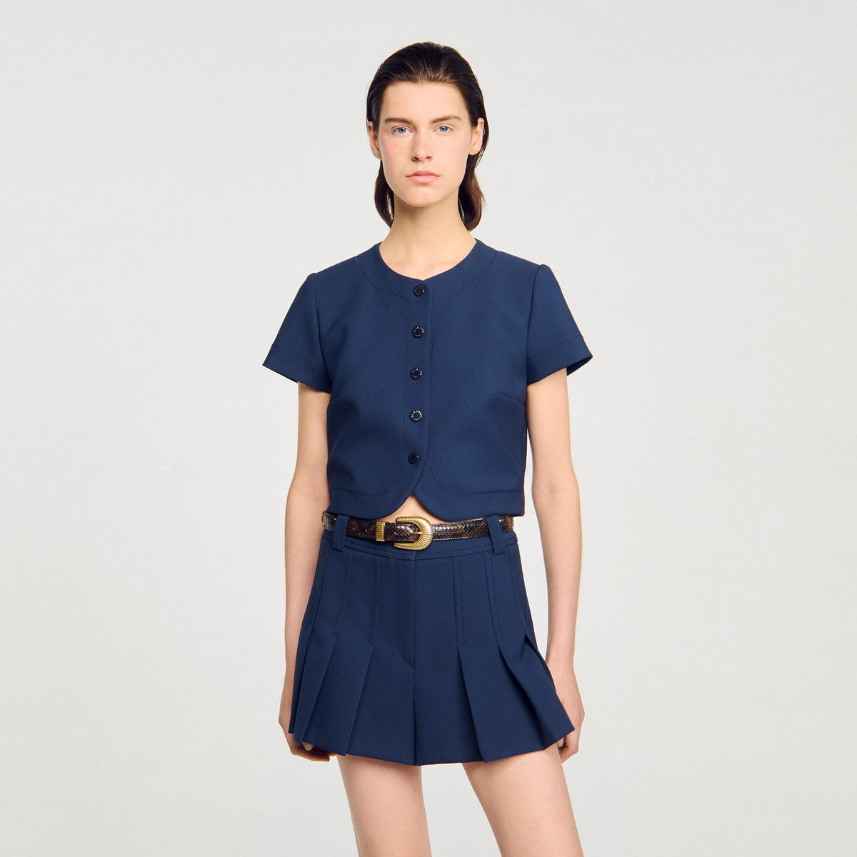 Sandro Rounded hem buttoned crop top