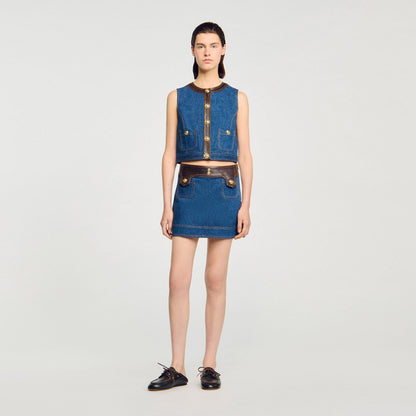 Sandro Denim and leather top