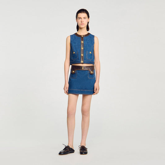 Sandro Denim and leather top