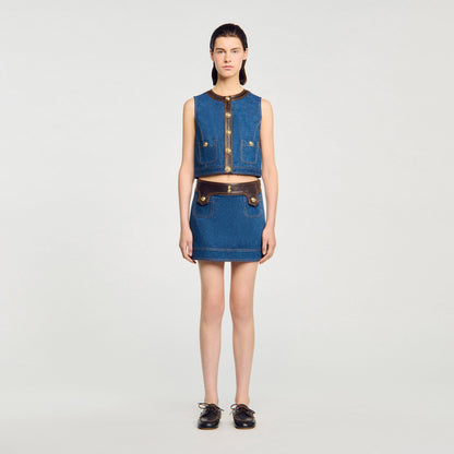 Sandro Denim and leather top