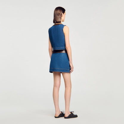 Sandro Denim and leather top