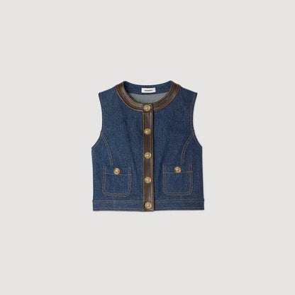 Sandro Denim and leather top