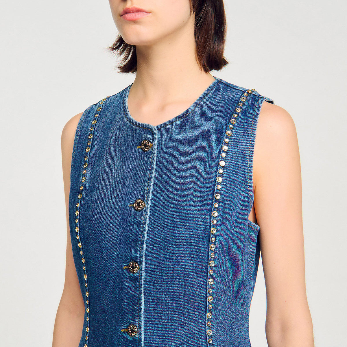 Sandro Rhinestone denim top