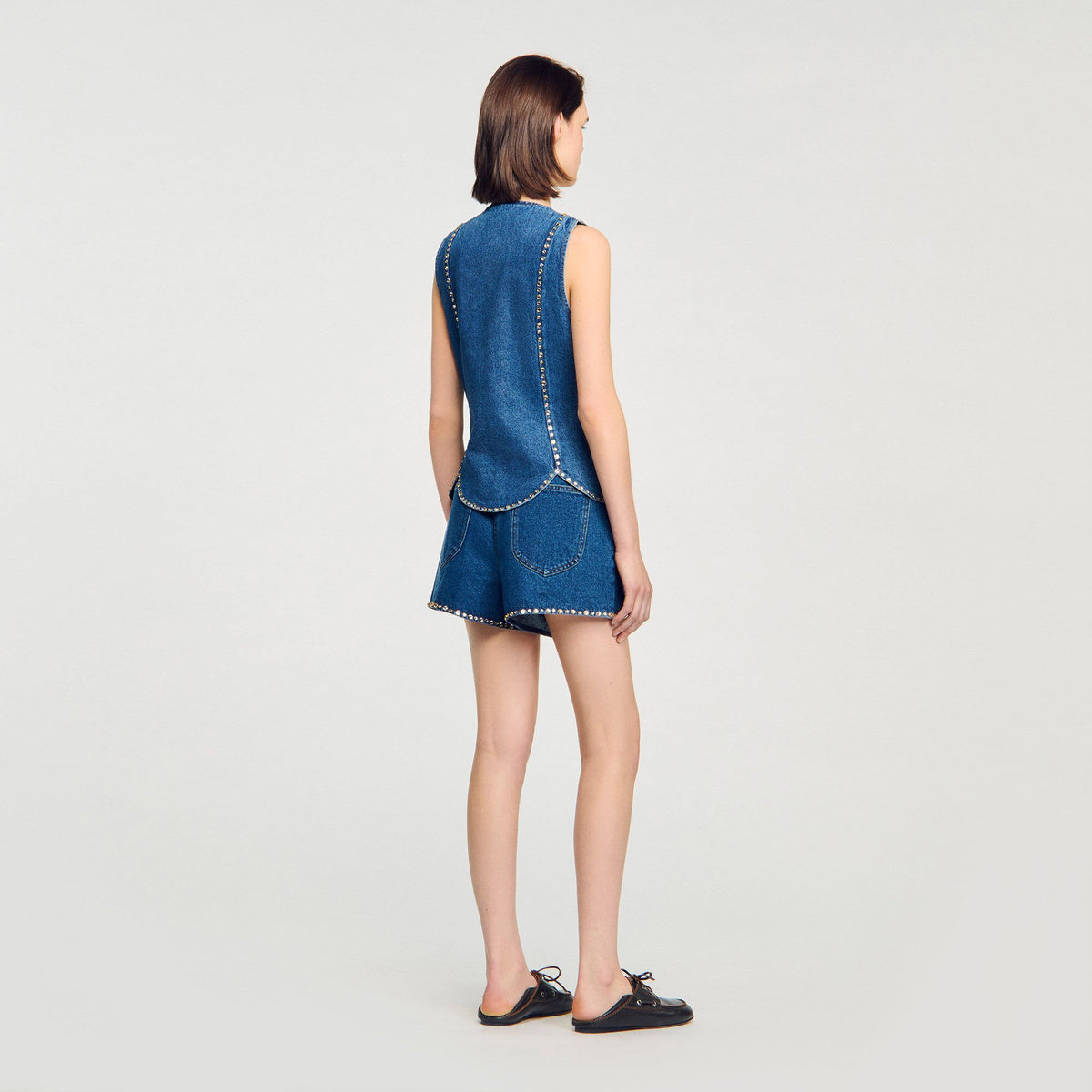 Sandro Rhinestone denim top