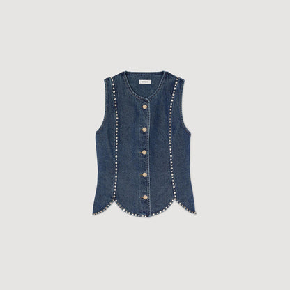 Sandro Rhinestone denim top