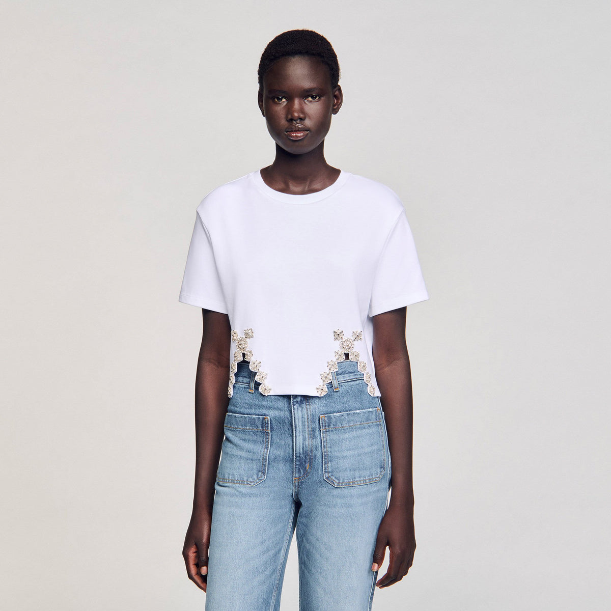 Sandro Rhinestone crop top