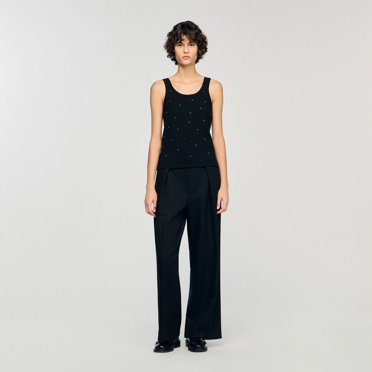 Sandro Jersey tank with rhinestones
