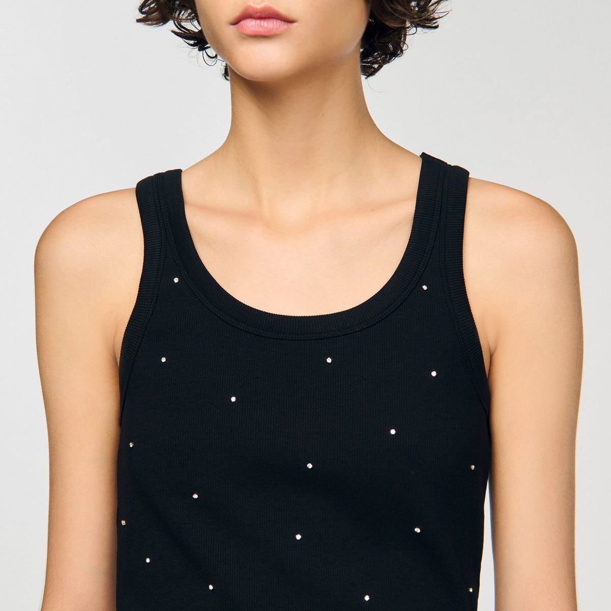 Sandro Jersey tank with rhinestones