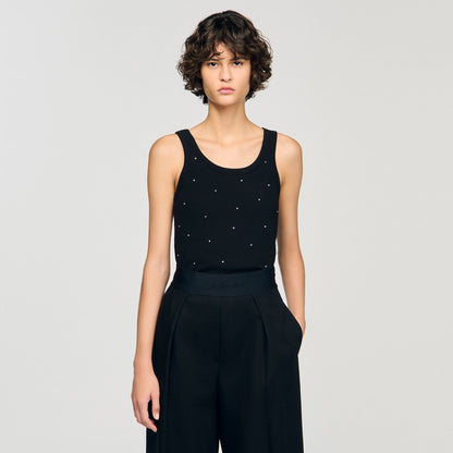 Sandro Jersey tank with rhinestones