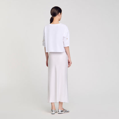 Sandro Cropped pearl bead T-shirt
