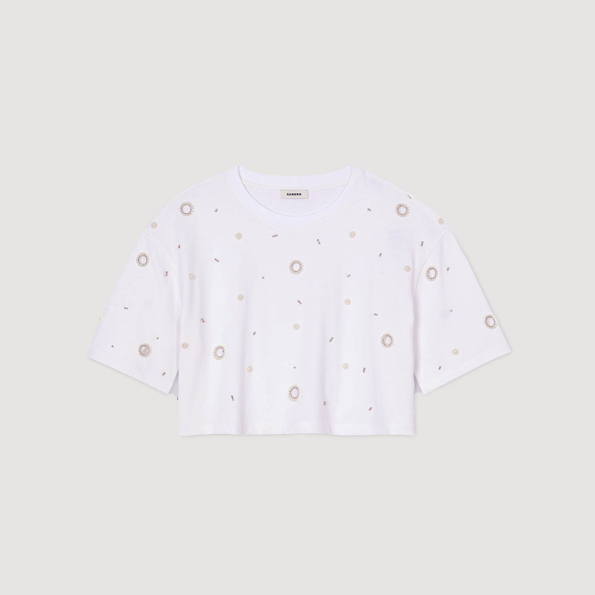 Sandro Cropped pearl bead T-shirt