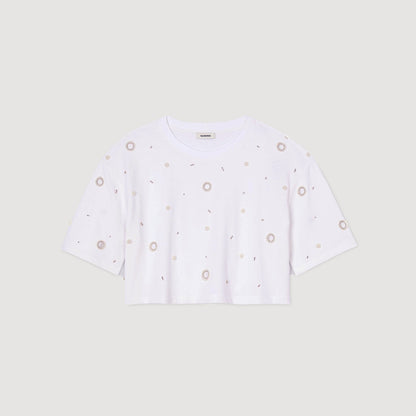 Sandro Cropped pearl bead T-shirt
