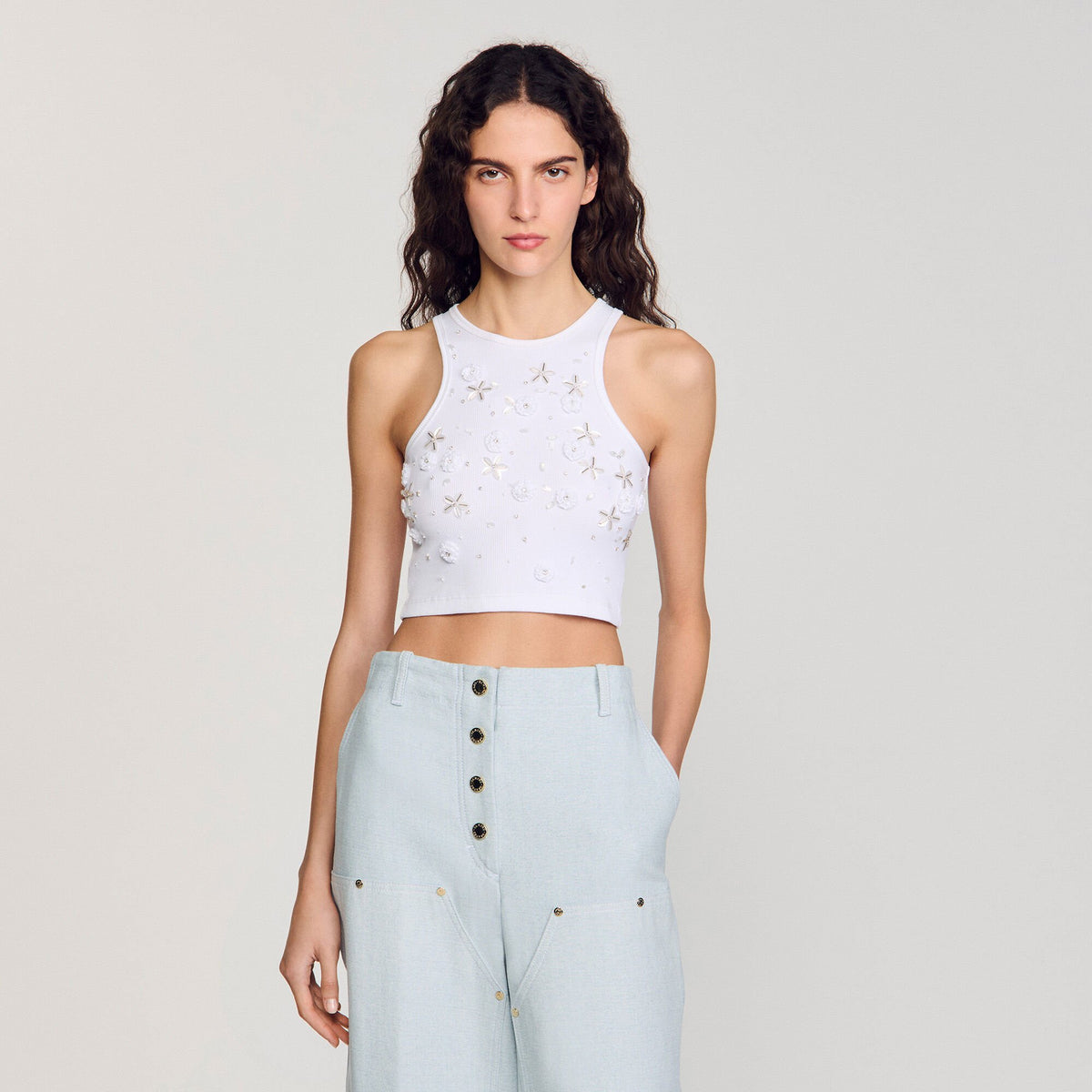 Sandro Beaded and rhinestone tank top