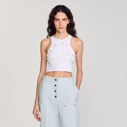 Sandro Beaded and rhinestone tank top