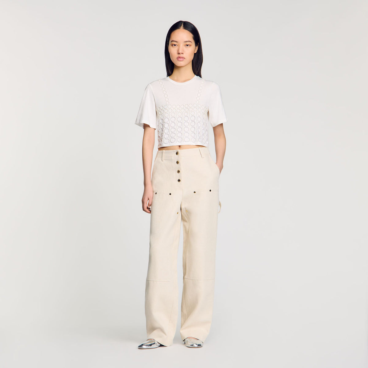 Sandro Beaded cropped T-shirt