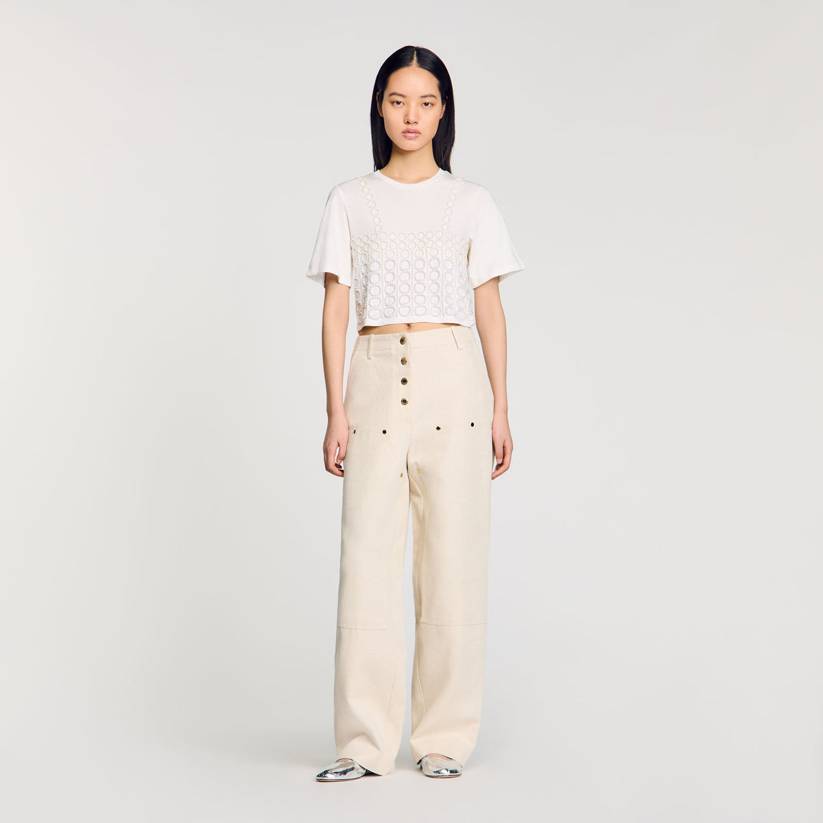 Sandro Beaded cropped T-shirt