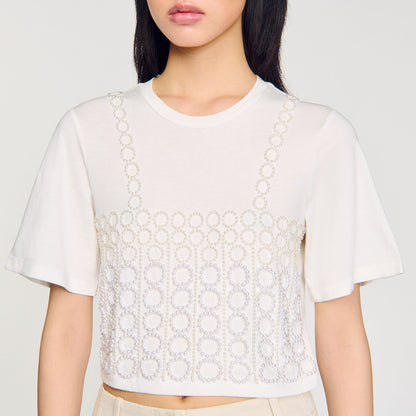 Sandro Beaded cropped T-shirt