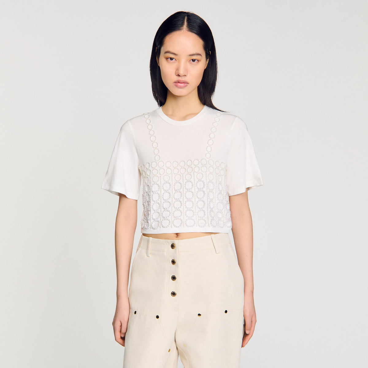 Sandro Beaded cropped T-shirt