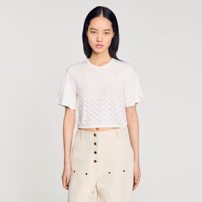 Sandro Beaded cropped T-shirt
