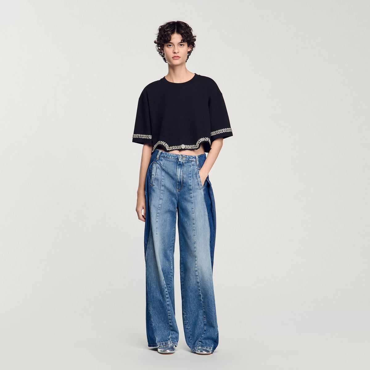 Sandro Rhinestone cropped T-shirt