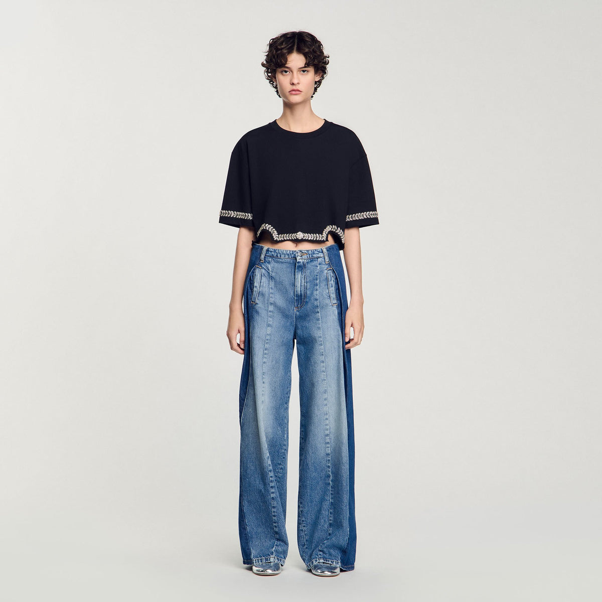 Sandro Rhinestone cropped T-shirt