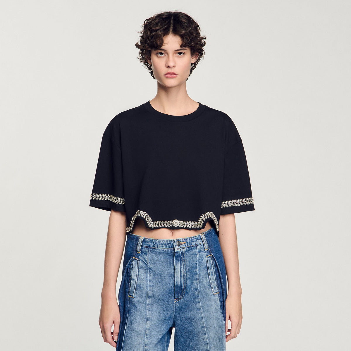 Sandro Rhinestone cropped T-shirt