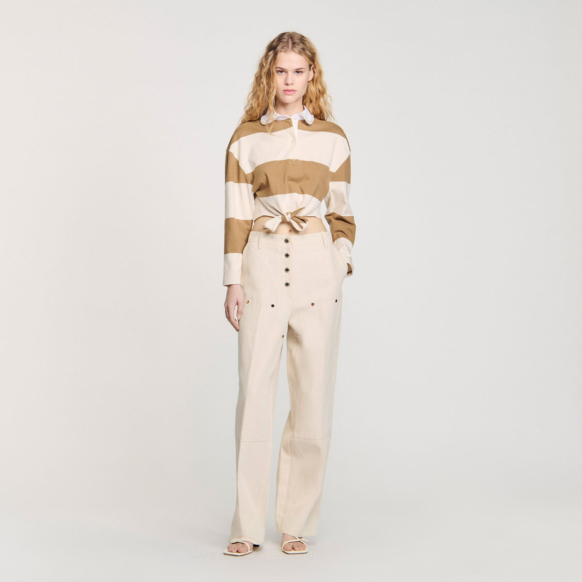 Sandro Striped polo-neck T-shirt