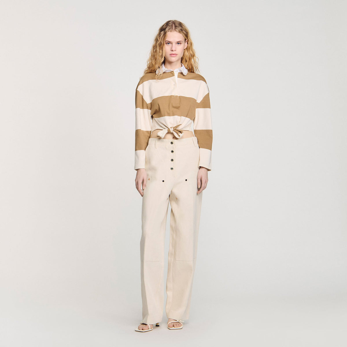 Sandro Striped polo-neck T-shirt