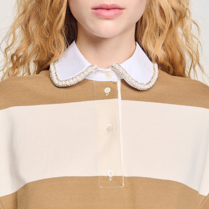 Sandro Striped polo-neck T-shirt