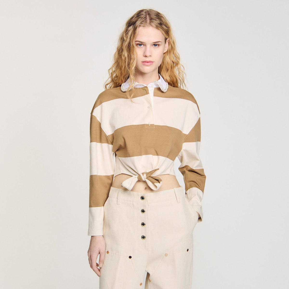 Sandro Striped polo-neck T-shirt