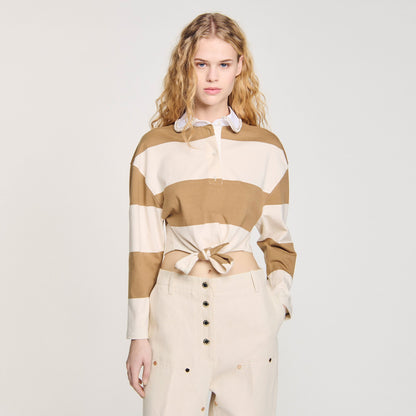 Sandro Striped polo-neck T-shirt