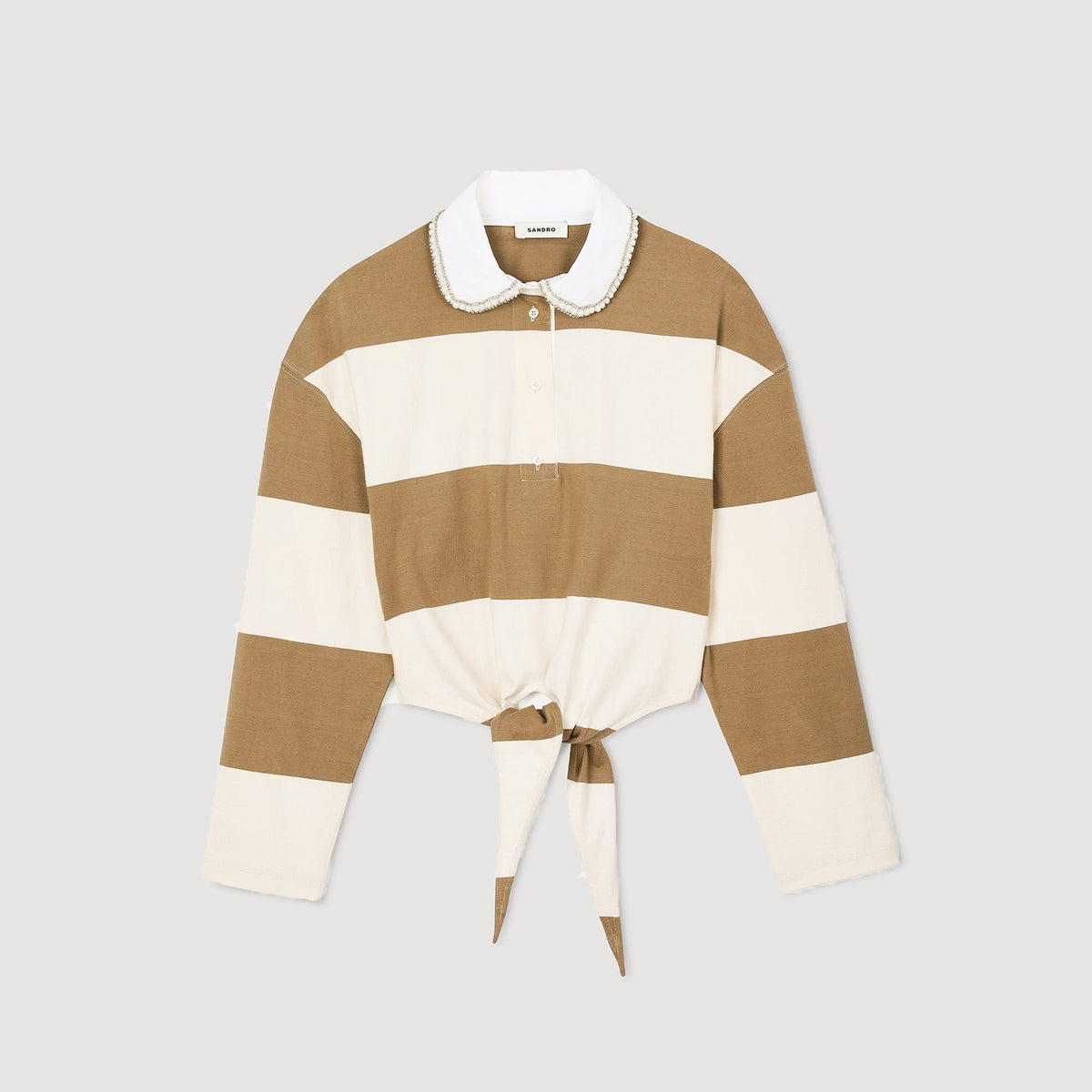 Sandro Striped polo-neck T-shirt