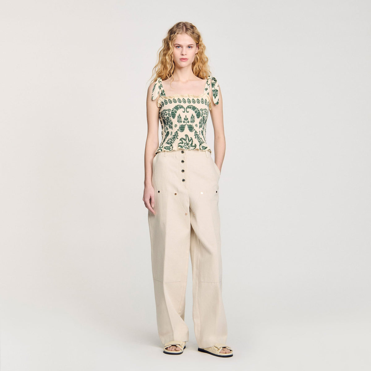 Sandro Floral motif smocked top