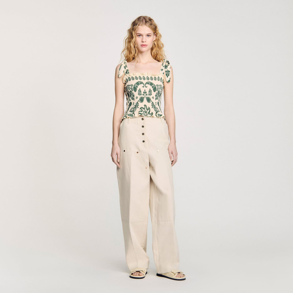 Sandro Floral motif smocked top