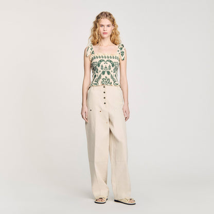 Sandro Floral motif smocked top