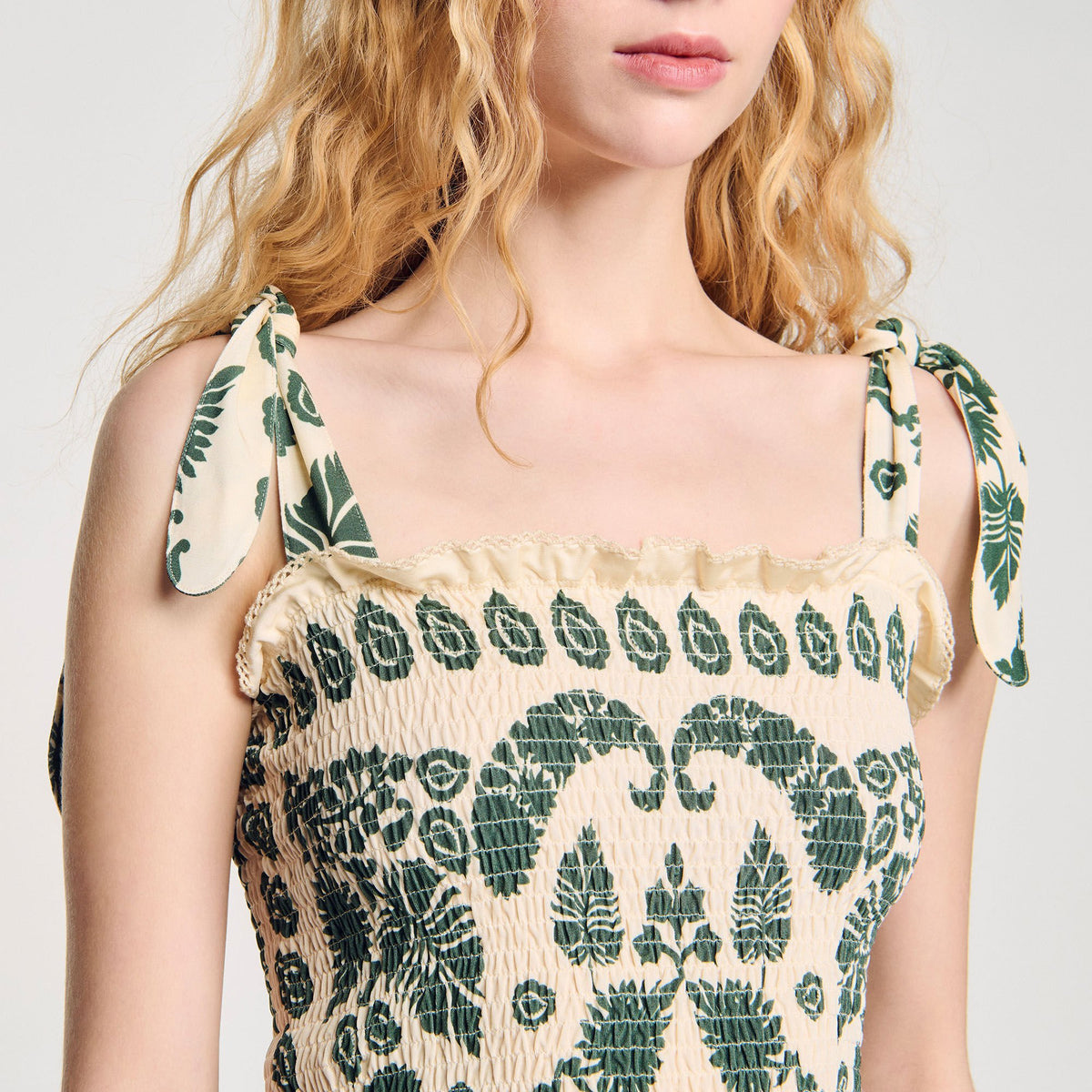 Sandro Floral motif smocked top