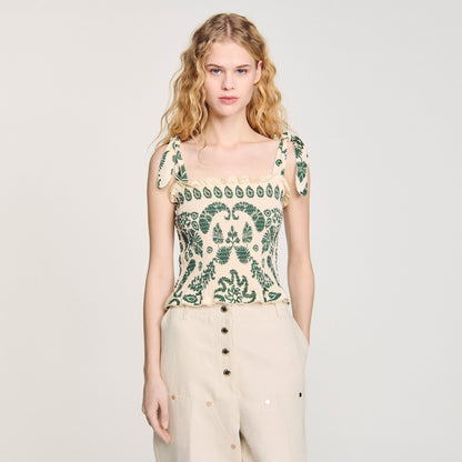 Sandro Floral motif smocked top