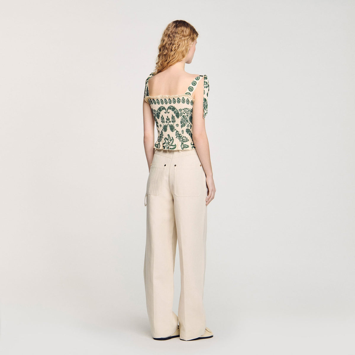 Sandro Floral motif smocked top