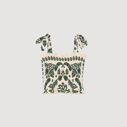 Sandro Floral motif smocked top