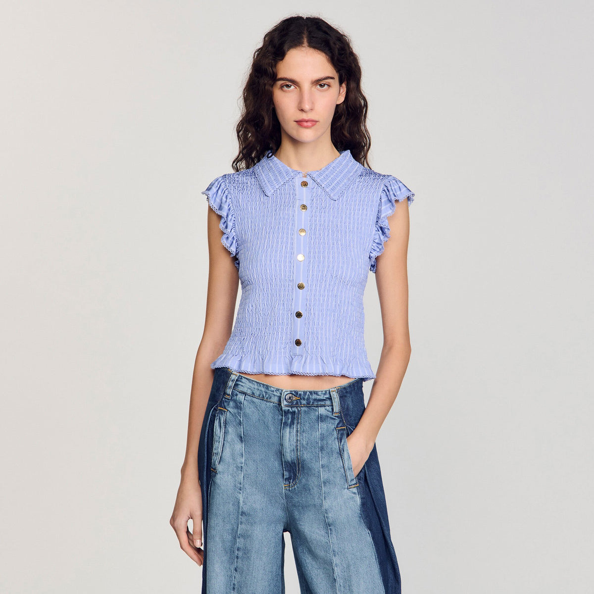 Sandro Striped smocked T-shirt