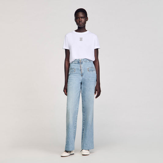 Sandro Cotton T-shirt with embroidery