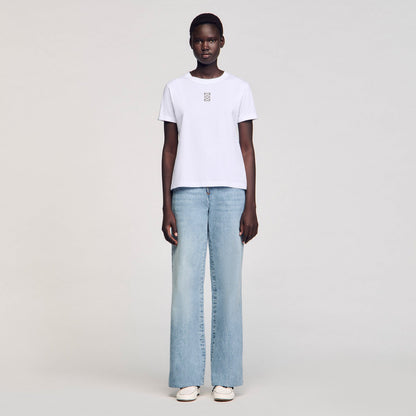 Sandro Cotton T-shirt with embroidery