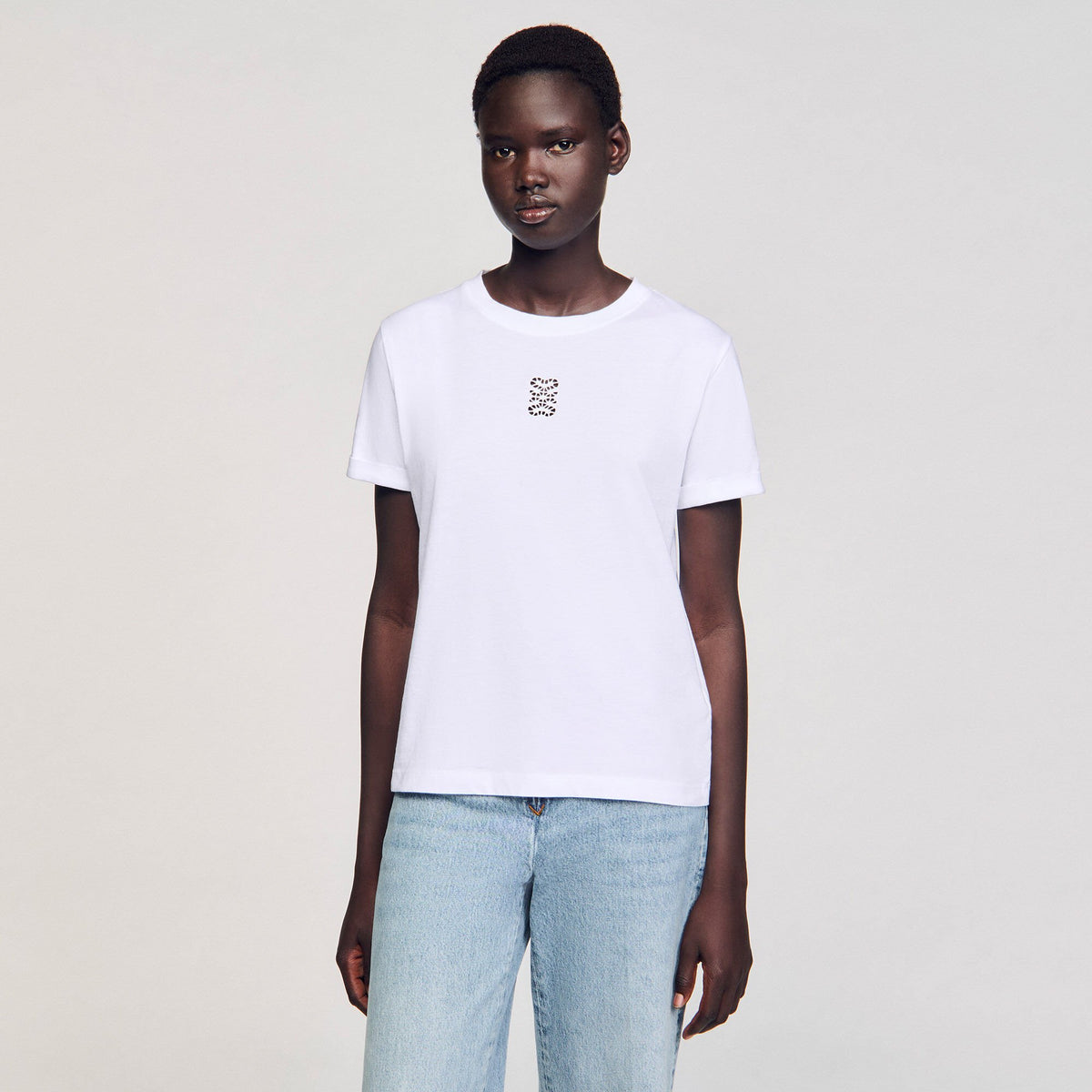 Sandro Cotton T-shirt with embroidery