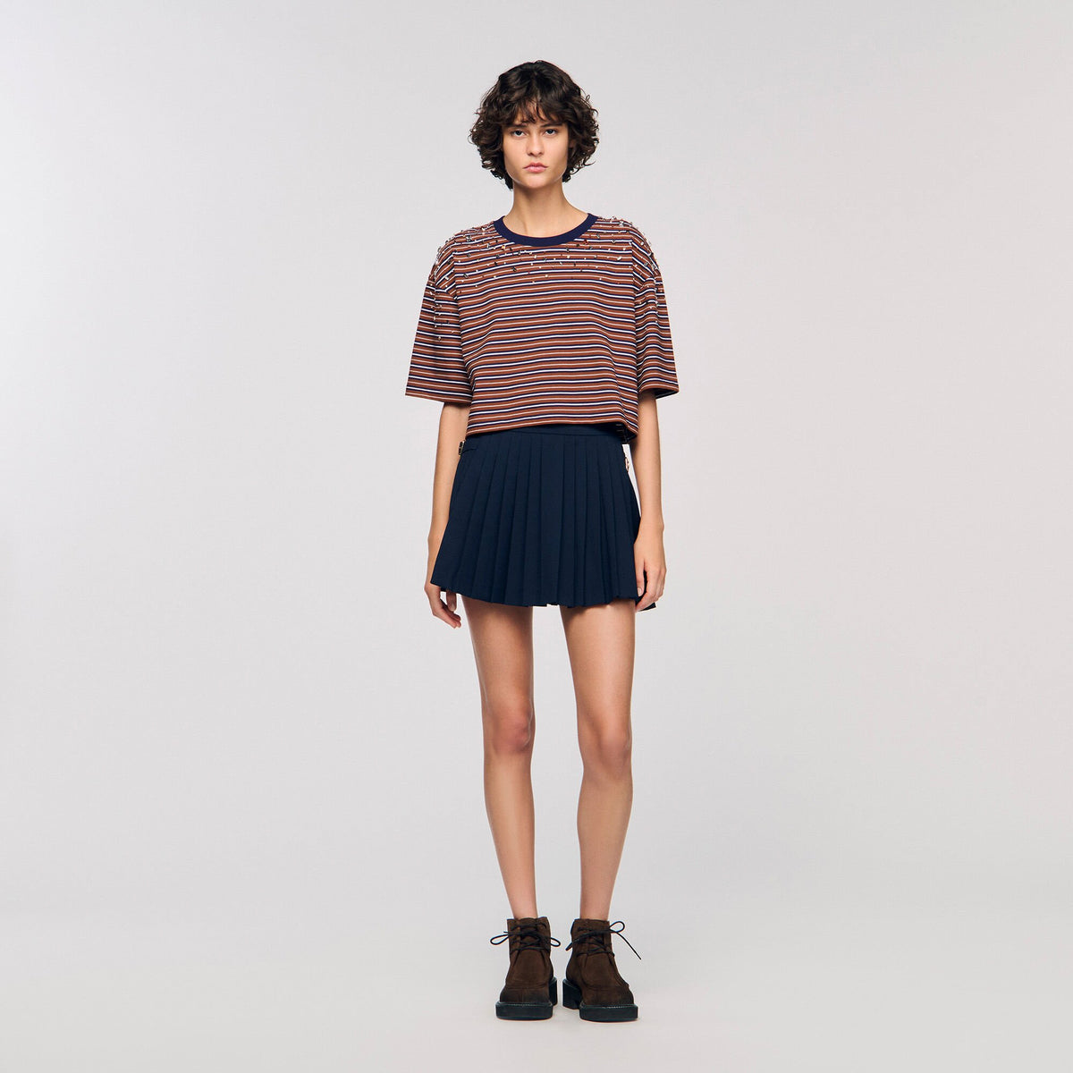 Sandro Striped rhinestone T-shirt