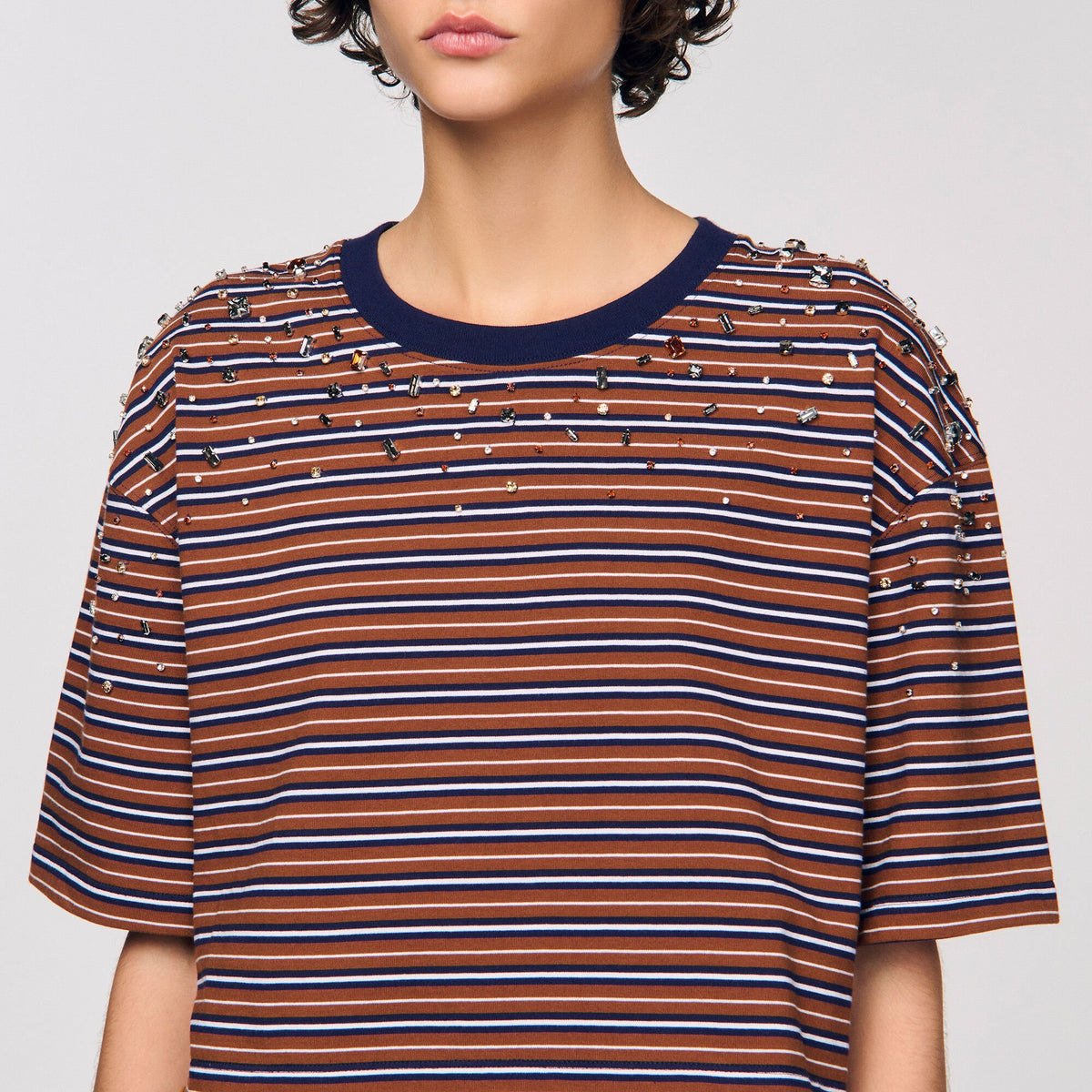 Sandro Striped rhinestone T-shirt