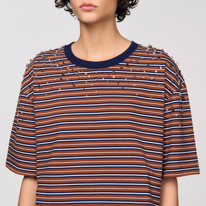Sandro Striped rhinestone T-shirt