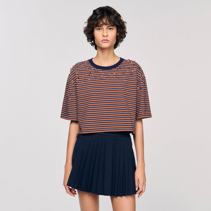 Sandro Striped rhinestone T-shirt