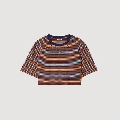 Sandro Striped rhinestone T-shirt