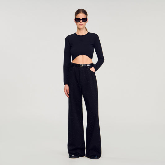 Sandro Cropped embroidered T-shirt